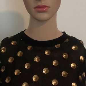 Black top with gold polka dot pattern sequins